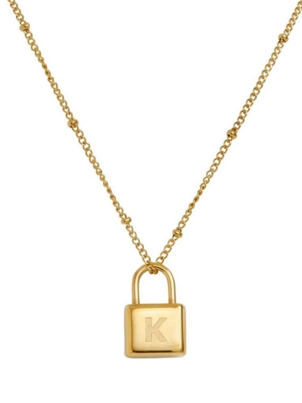 Savvy Cie 18K Gold Plated K Padlock Pendant Necklace Tarnish Free NWT - Picture 3 of 4